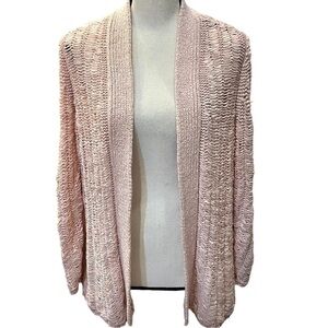 Chico’s Blush Pink Open Front Woven Ribbon Cardigan Sz M
